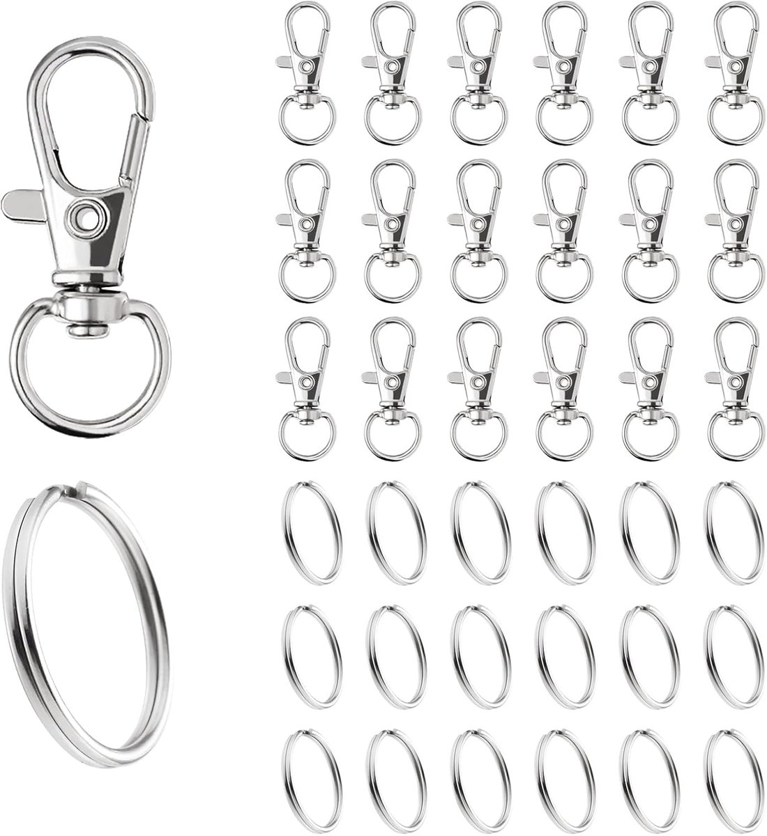 sleutelring, metaal, 100 stuks, ringen, sleutelhanger, karabijnsluiting, draaibare sleutelhanger, haak voor sieraden, gadget, doe-het-zelf, decoratie (zilver)