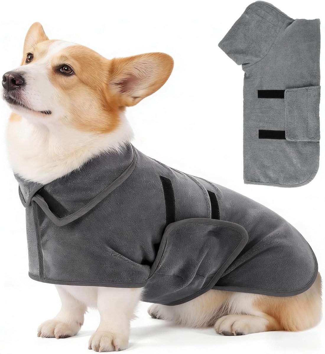 Hondenbadjas, L, Microvezel Super Absorberende, Sneldrogend, geschikt voor middelgrote en grote honden, Grijs