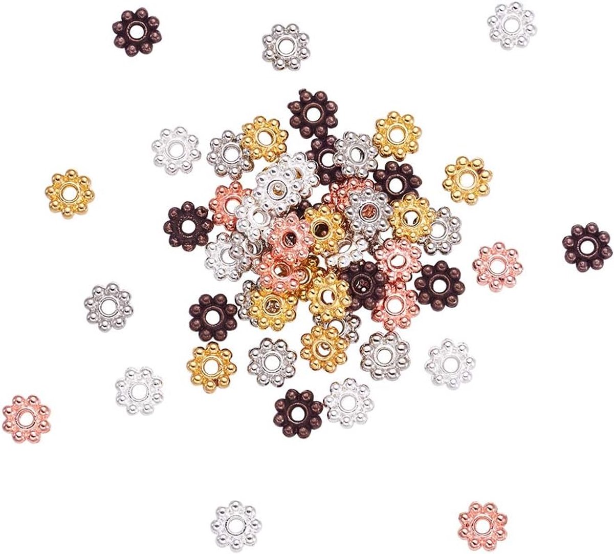 - 300 stuks metalen madeliefjes spacer kralen - 5 kleuren - Tibetaanse legering kralen voor het maken van sieraden - 5 x 1,5 mm, gat van 1 mm