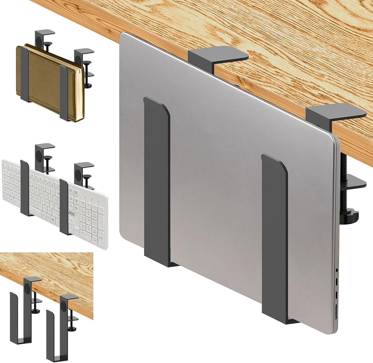 bureau-zijlaptophouder, krasbestendig, verticaal, hangend opbergrek voor laptop, tablet, toetsenbord, documenten (zwart)