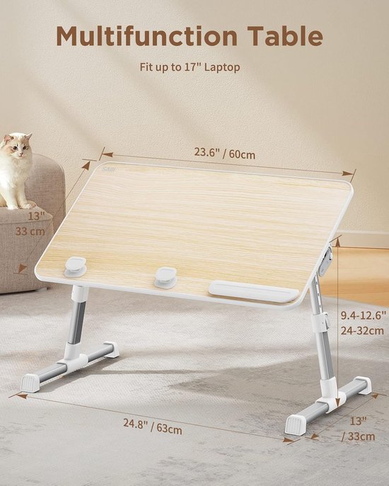 Laptop Bed Tray Table, Adjustable Home Office Standing Desk Portable Lightweight Foldable Lap Desk for Sofa Couch Floor Working Studying Reading Writing Eating,Fit Up to 17" Laptop(Large,Teak) — afbeelding 4
