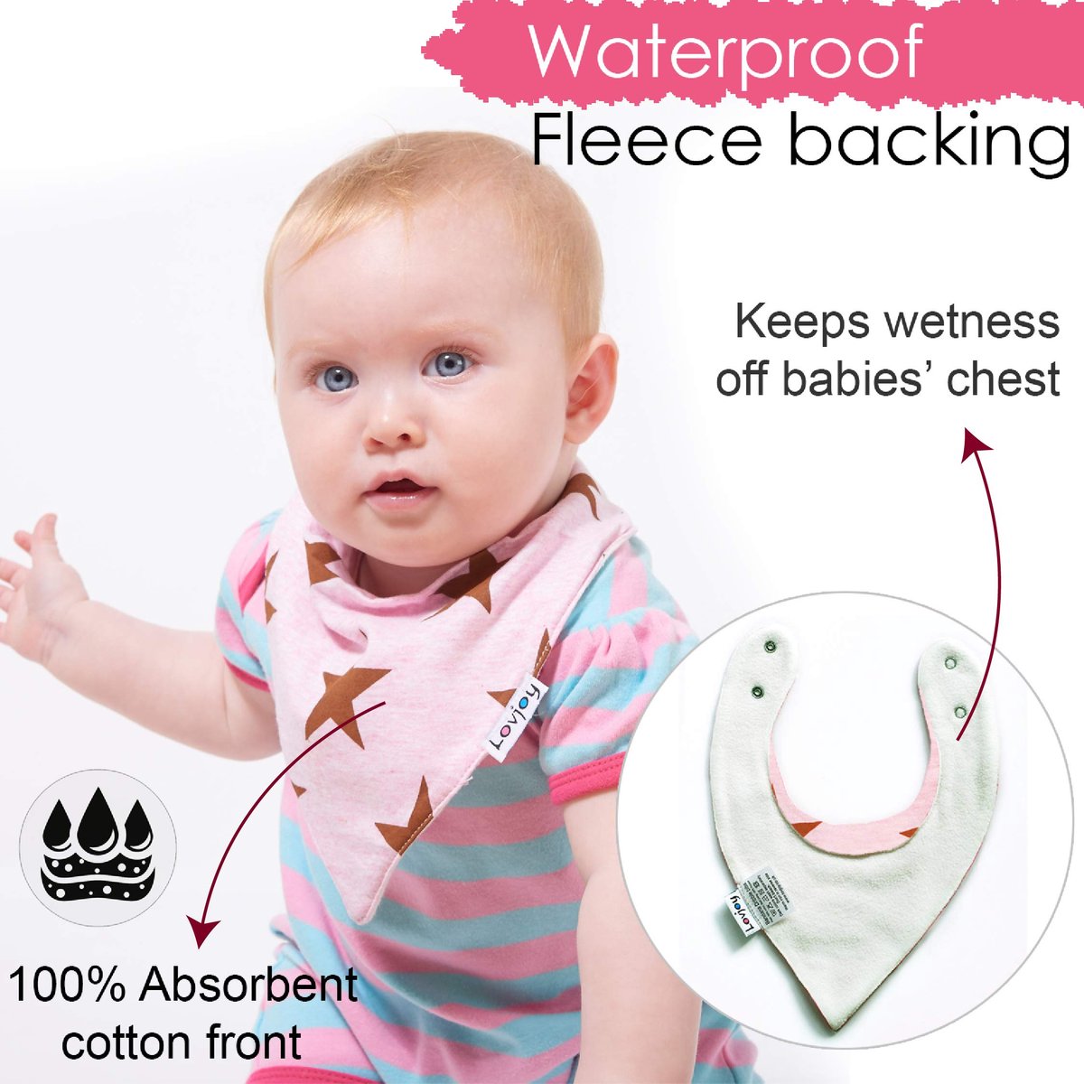 SnelShoppen - Lovjoy Bandana Baby Halsdoek Slabbetje Driehoekige Doeken 0-3 Jaar, 5 Stuks, Mooi Roze, Perfect voor Eten en Spelen