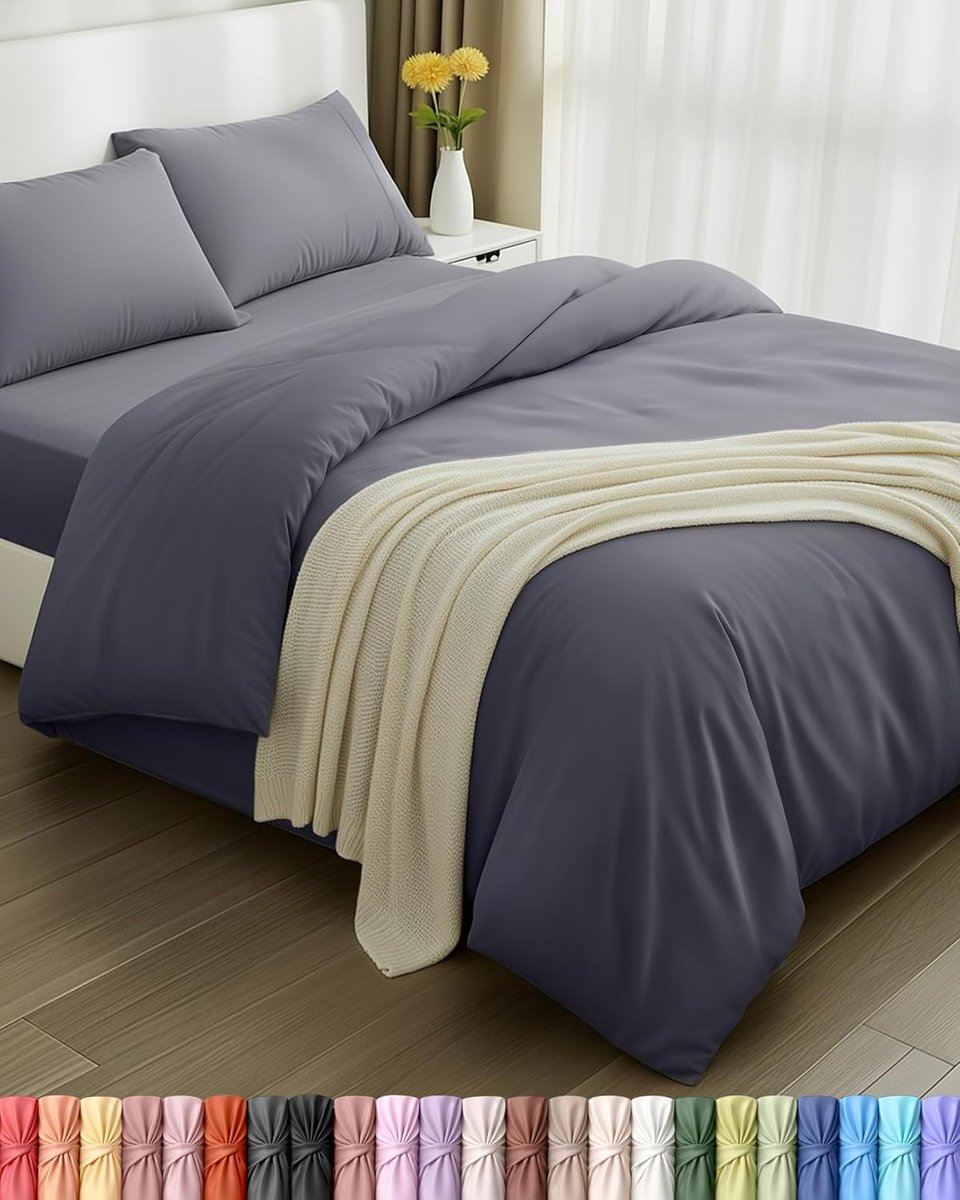 Bedding Beddengoed set - Geborsteld Microvezel Polyester - Dekbedovertrek (220x230cm), Hoeslaken (150x200cm) met Kussenslopen (50x75cm), Grijs