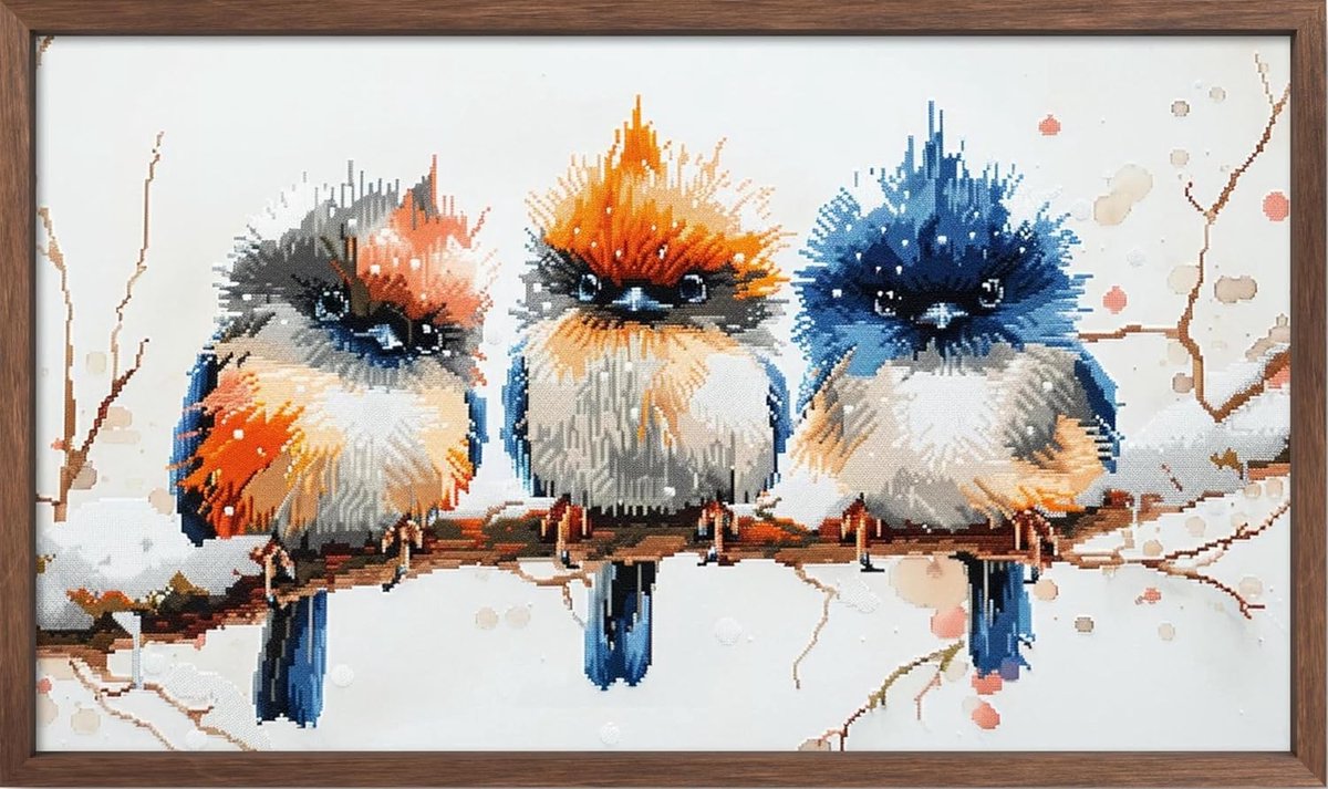 11CT kruissteekborduurset om zelf te maken, compleet assortiment voorgedrukte starterkits voor beginners - De drie kleine vogels 52 x 30 cm