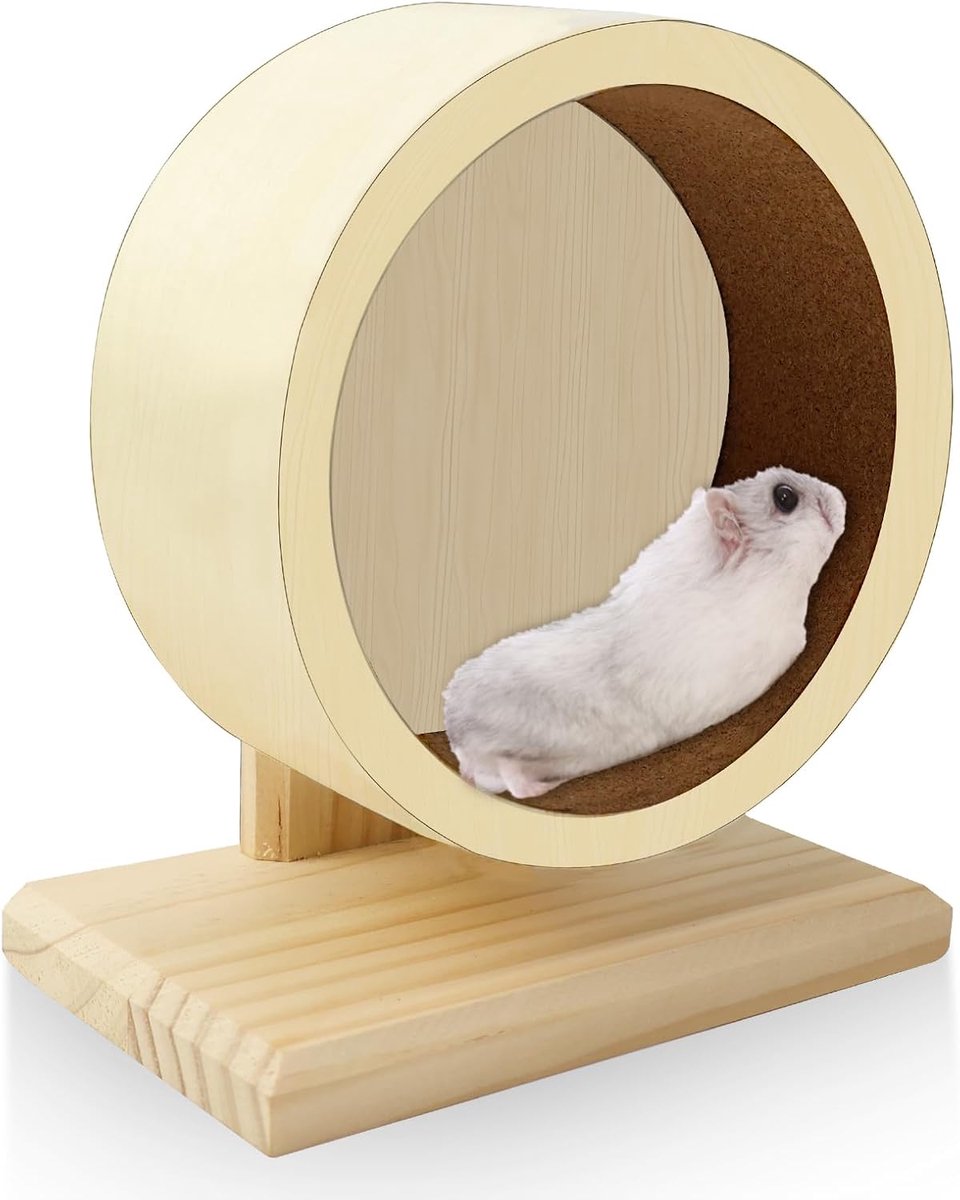 Hamsterwiel van hout, 15 cm loopfiets, hamsterwiel, stil, voor dwerghamsters, degus-racemuizen, met reserve-kurkstrips
