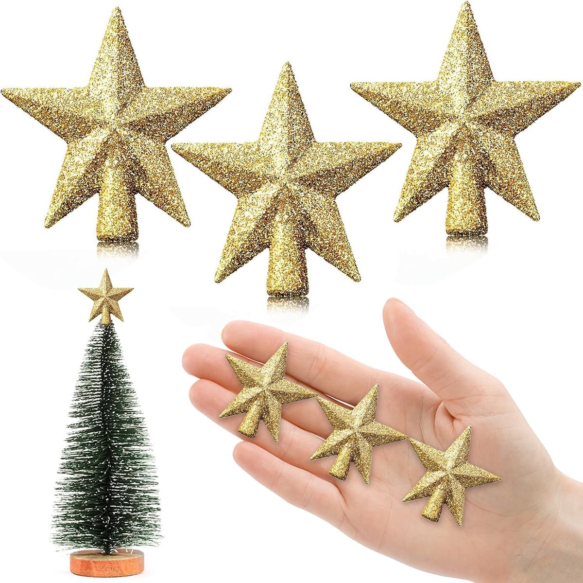 6 cm ster voor kerstboom, mini-kerstboompiek, mini-sterren voor de decoratie van de kleine kerstboom (6 cm glitter: goud)