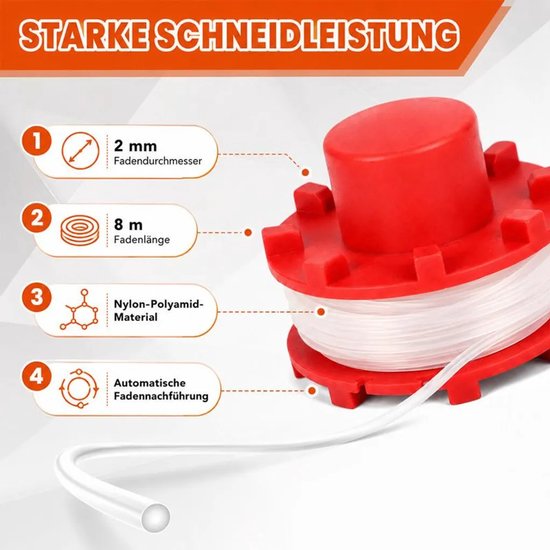 4+1+1 trimmer spoel- en dopset Geschikt voor Einhell CE-CT36/30 3405096, 2,0 mm x 8 meter nylon draad, met veer. — afbeelding 4