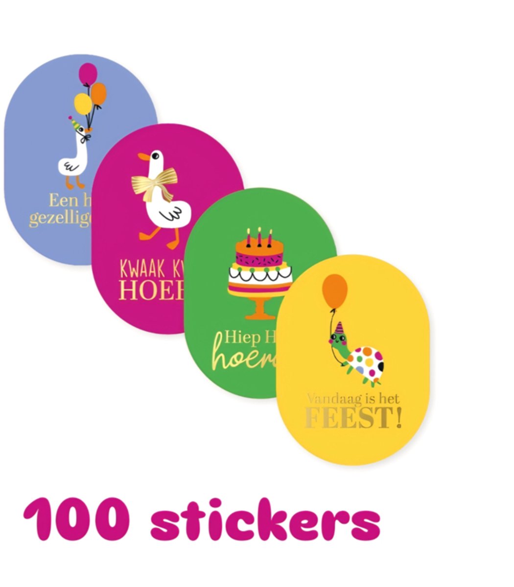 100 stickers feest - kinderfeestje - Verjaardag - feestje - kinderverjaardag - sluitsticker - cadeausticker