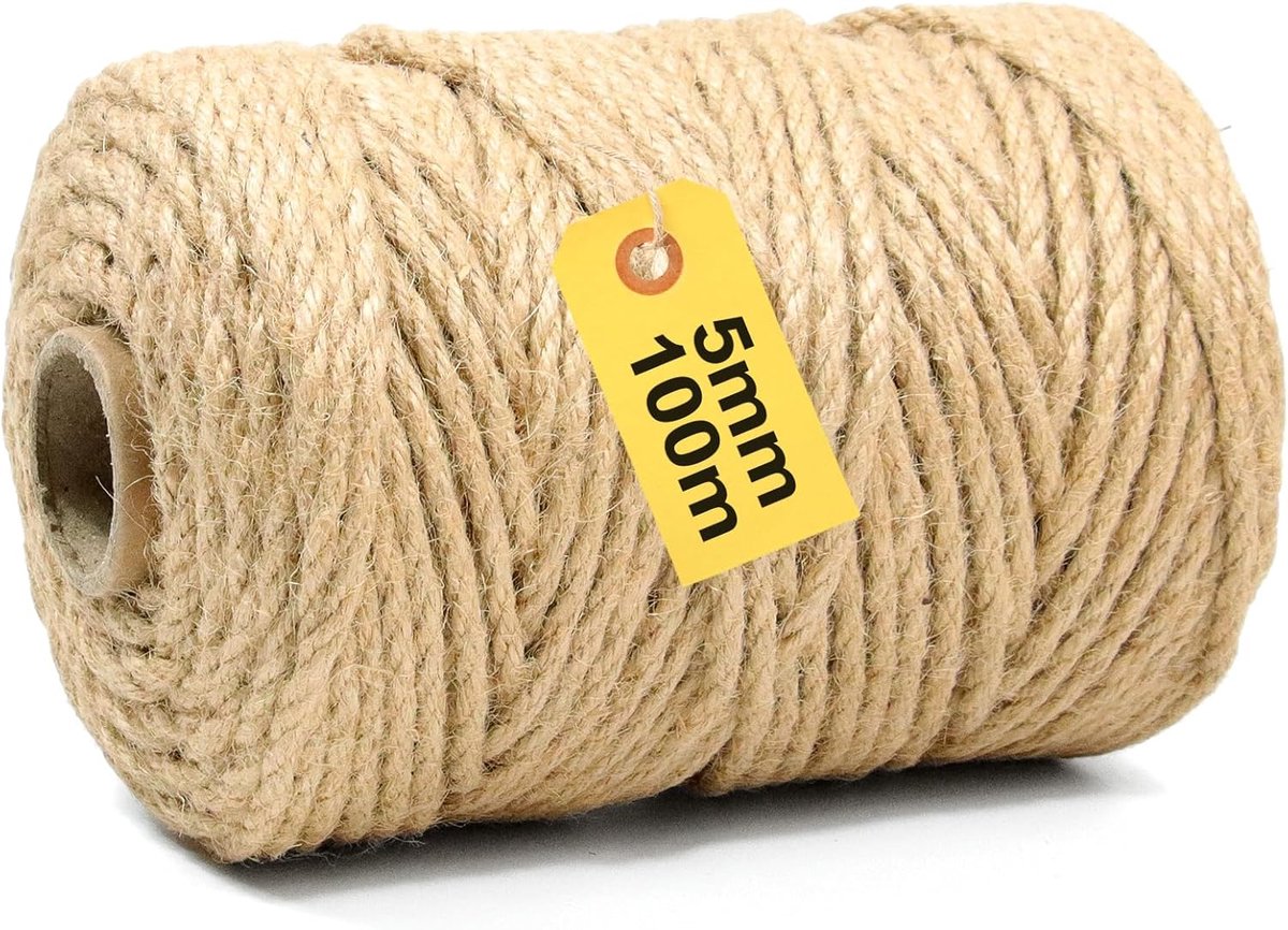 Touw voor krabpaal, 5 mm x 100 m, natuurlijk sisal, krabpaal touw voor kattenaccessoires, doe-het-zelf krabpaal touw, robuust en duurzaam, koorddecoratie
