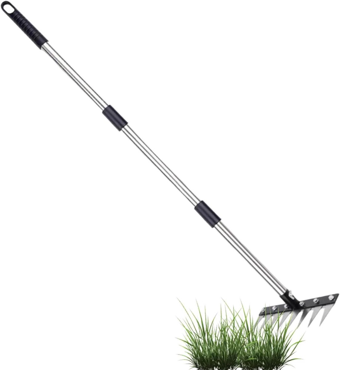 Verticuteerhark 8-tandig - Onkruidrek gazon hark - Gazononderhoud wieden - Roestvrij staal corrosiebestendig - 15 centimeter breed - Zilverkleurig