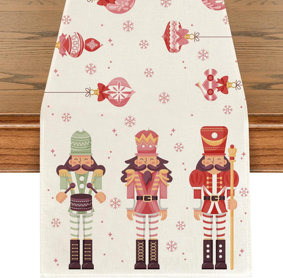 Tafelloper, roze notenkraker, kerstdecoratie, winter, sneeuwvlok, keukentafel, afwasbaar, tafelloper voor kerstfeest, binnen en buiten, vakantie, decoratie, 40 x 180 cm