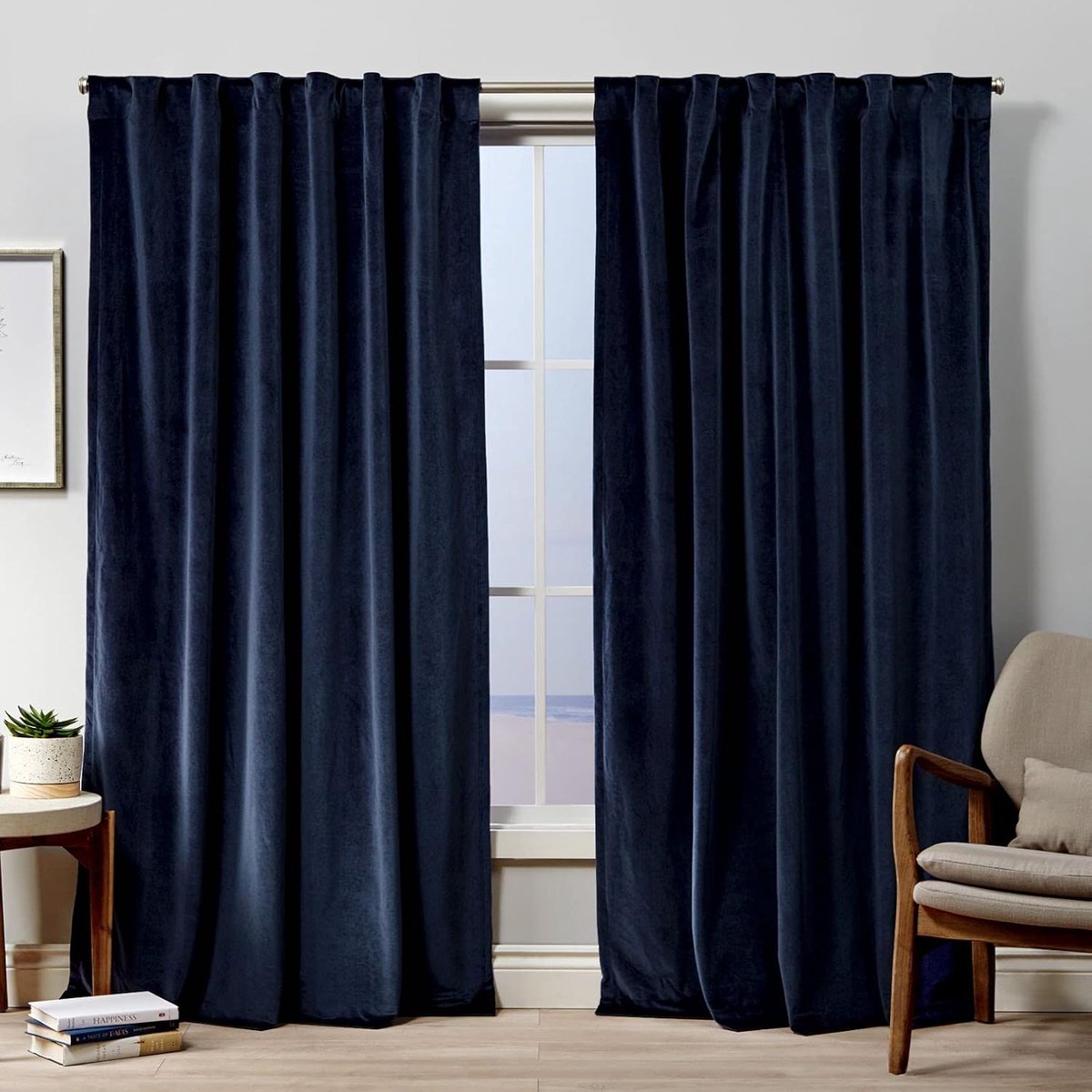 Home Gordijnen, fluweel, HT Exclusive Home gordijnen, fluweel, zwaar, lichtfilterend, verborgen lussen, 1 paar, polyester, marineblauw, 132 cm B x 84 inch L (Pack van 2)