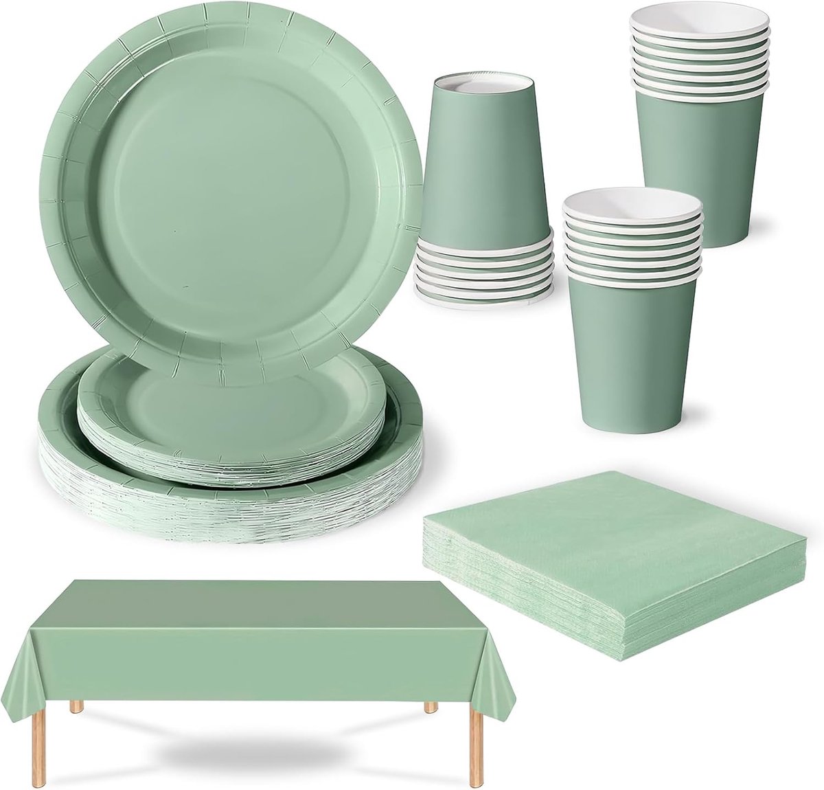 69P Sage Green Party Servies, Papieren Borden, Servetten en Bekers voor Groene Feestbenodigdheden, Salie Groene Feestdecoratie Wegwerp Servies Set voor Kinderen Verjaardag