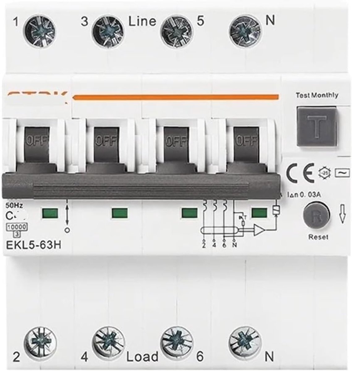 Aardlekschakelaar - Stroomonderbreker - Veilige Stroomvoorziening - Type AC 4P 30mA - 63 Ampère - Grijs