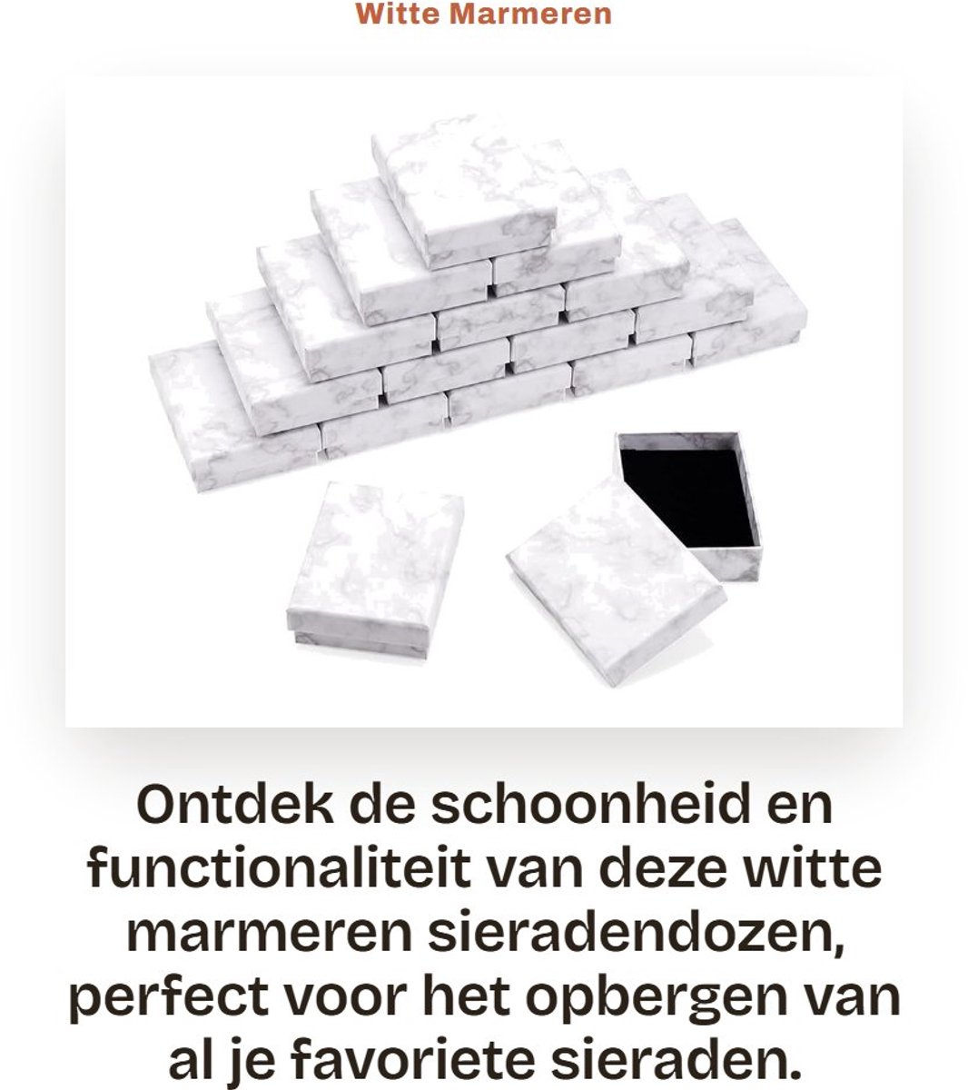 Dailygoods- Sieradendoos Wit Marmer - Geschenkdoos - Sieraden Doosje - 24 Stuks - 9,1 x 7,1 x 2,8 cm - Zachte Spons Binnenzijde