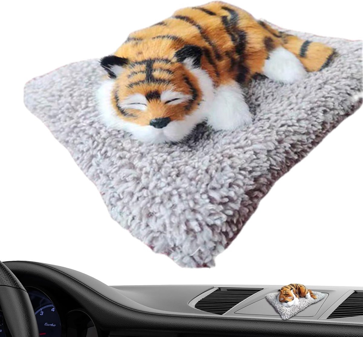 Dashboard Tijger Ornament - Autofiguur Pluche - Auto Interieur Verfraaien - Houtskool Gevuld - 17x14x8 cm - Oranje