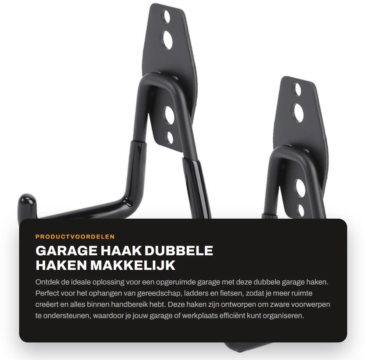 Dailygoods- Garagehaken 2 Stuks - Opberghaken voor Gereedschappen - Wandhaken voor Fietsen - Haken voor Tuinslangen - Schuurhaken - Ruimtebesparend 11 x 7 x 1 cm