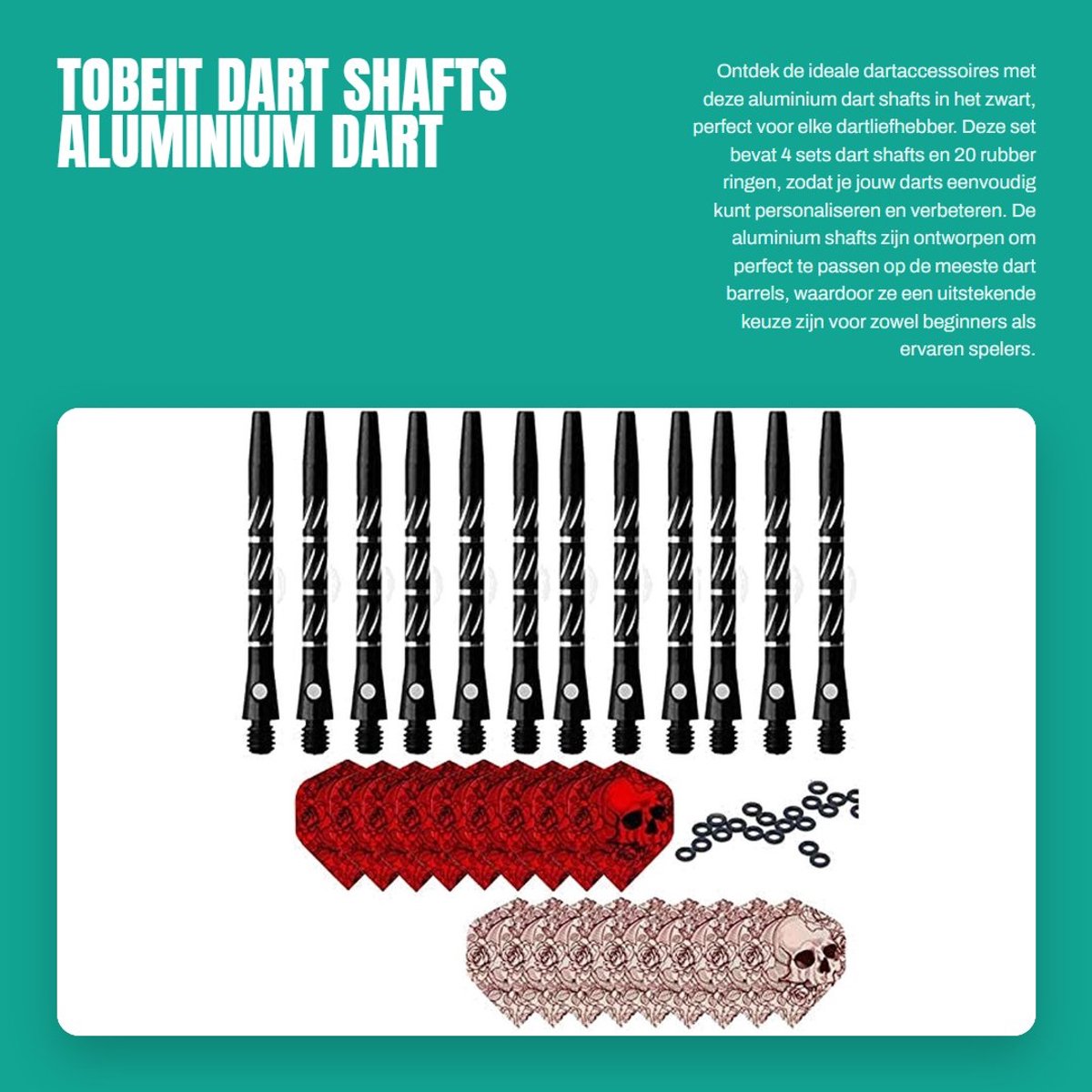 Dailygoods- Dart Shafts Aluminium - 4 Sets - Inclusief Rubber Ringen - Geschikt voor de meeste Darts - Schroefdraad 2BA - Schroefdiameter 4.5 mm - Dartpijlen