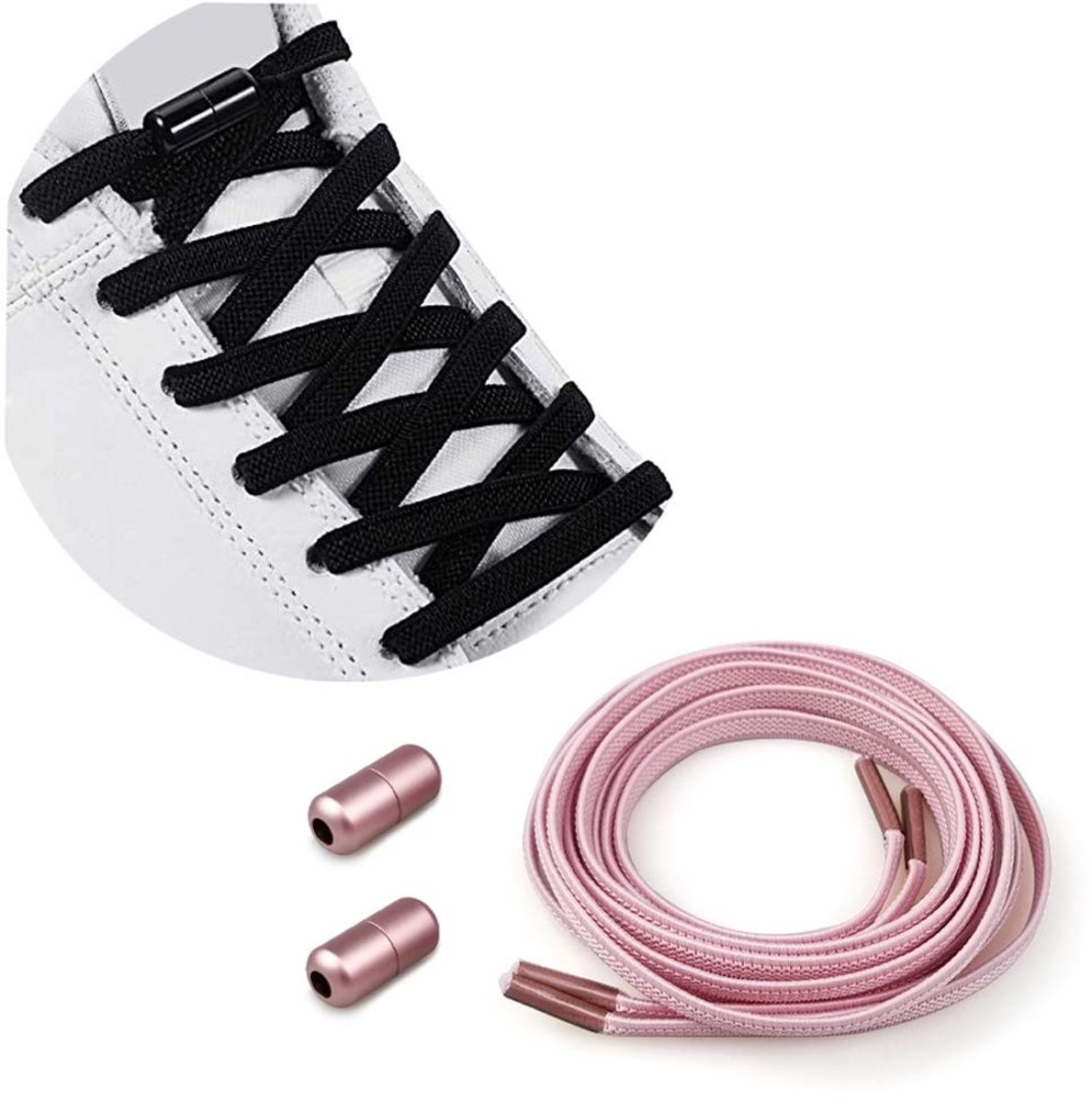 Dailygoods- Schoenveters 100 cm - Elastische Veters - Metalen Gespen - Voor Kinderen/Volwassenen - Antislip - Geschikt voor Alle Schoenen