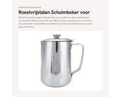 Dailygoods- Schuimbeker 1000 ml - Roestvrijstalen Melkkruik - Melkschuimende Kan - Ergonomisch Handvat - Duurzaam en Veilig - Melkkan