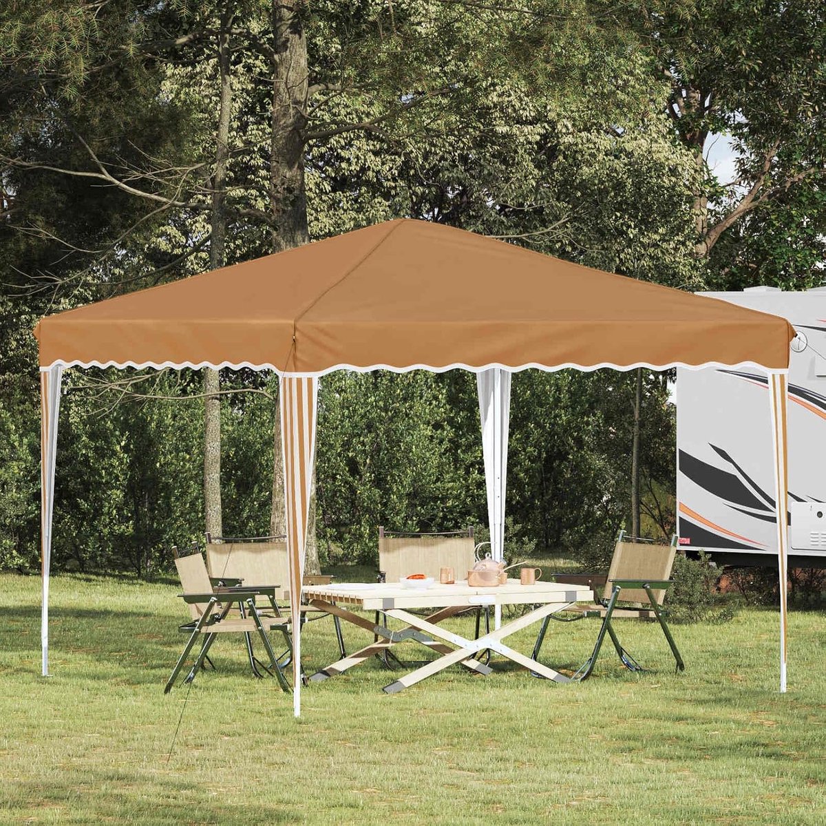 Pop-up Partytent - Feesttent Paviljoen - Buitenfeesten Organiseren - Verstelbare Hoogte - 288 x 288 cm - Beige