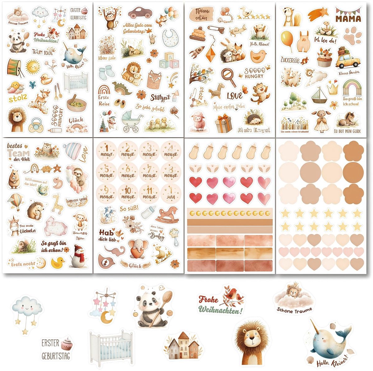 Dailygoods- Scrapbook Stickers Waterdicht - 8 Vellen Baby Mijlpaal Stickers - Decoratieve Stickers - Unieke Ontwerpen - Duurzame Kleuren - Meer dan 210 Stickers