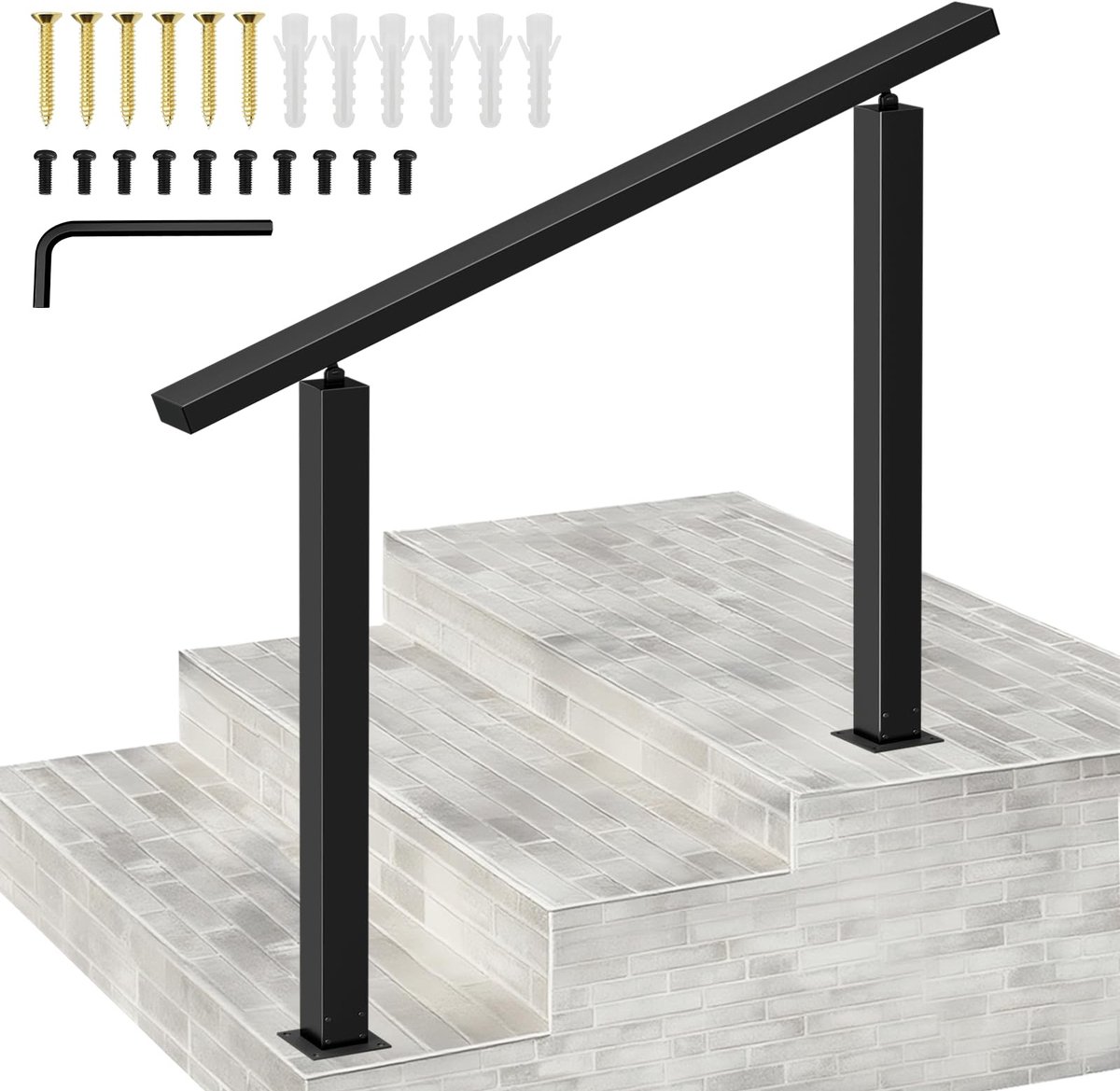 Dailygoods- Trapleuning Zwart 100 cm - Hoekverstelbaar - Metalen Trapleuning - Balustrade - Geschikt voor Buiten - Draagvermogen 200 kg - Leuning