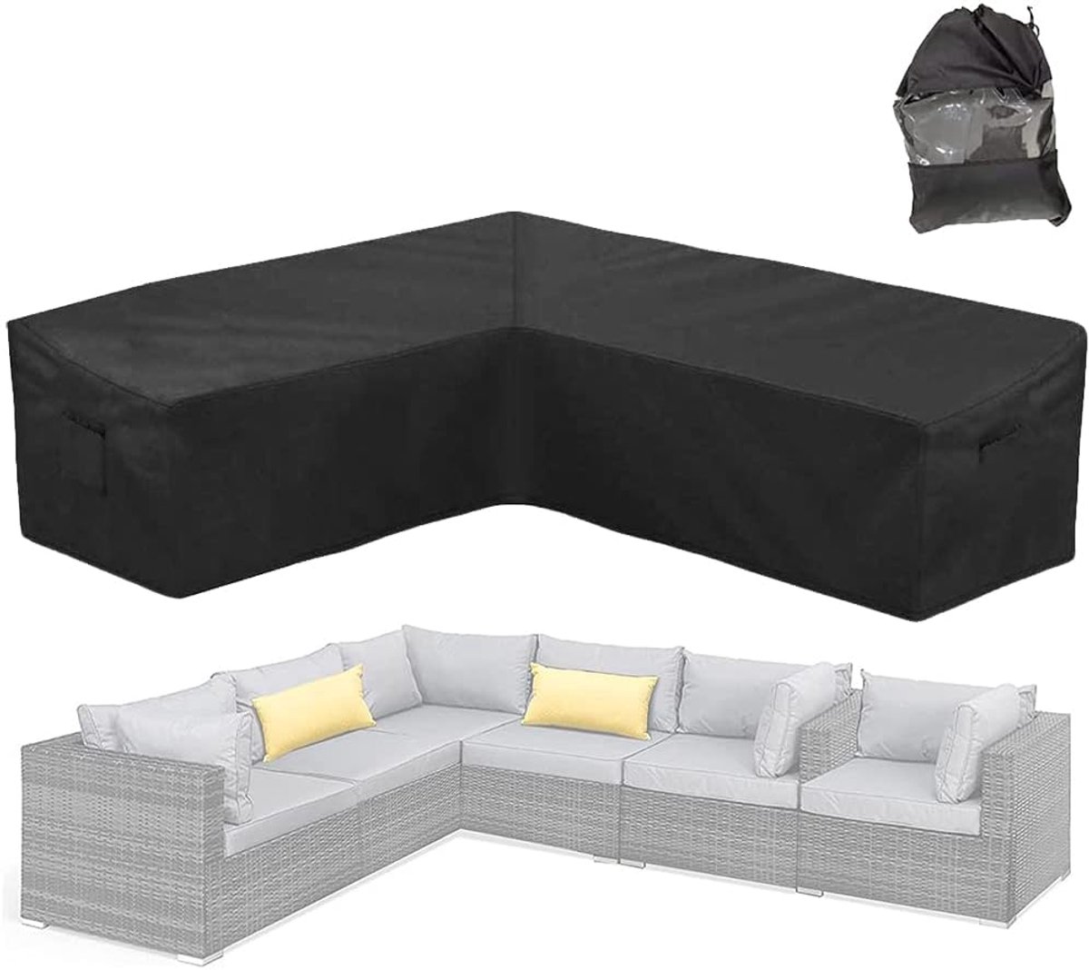 Sectionele bankhoes - Hoekbank beschermhoes - Terrasmeubilair beschermen - Waterdicht en UV-bestendig - 284 x 220 cm - Zwart