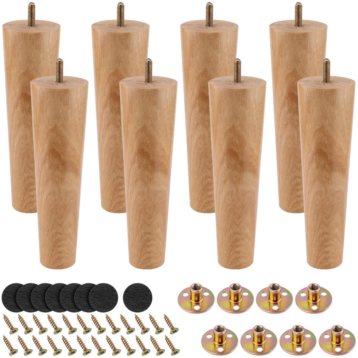 Dailygoods- Meubelpoten 20 cm - Houten Meubelpoten - Set van 8 - Antislip Pads - Montageplaten - Sterk Eucalyptushout