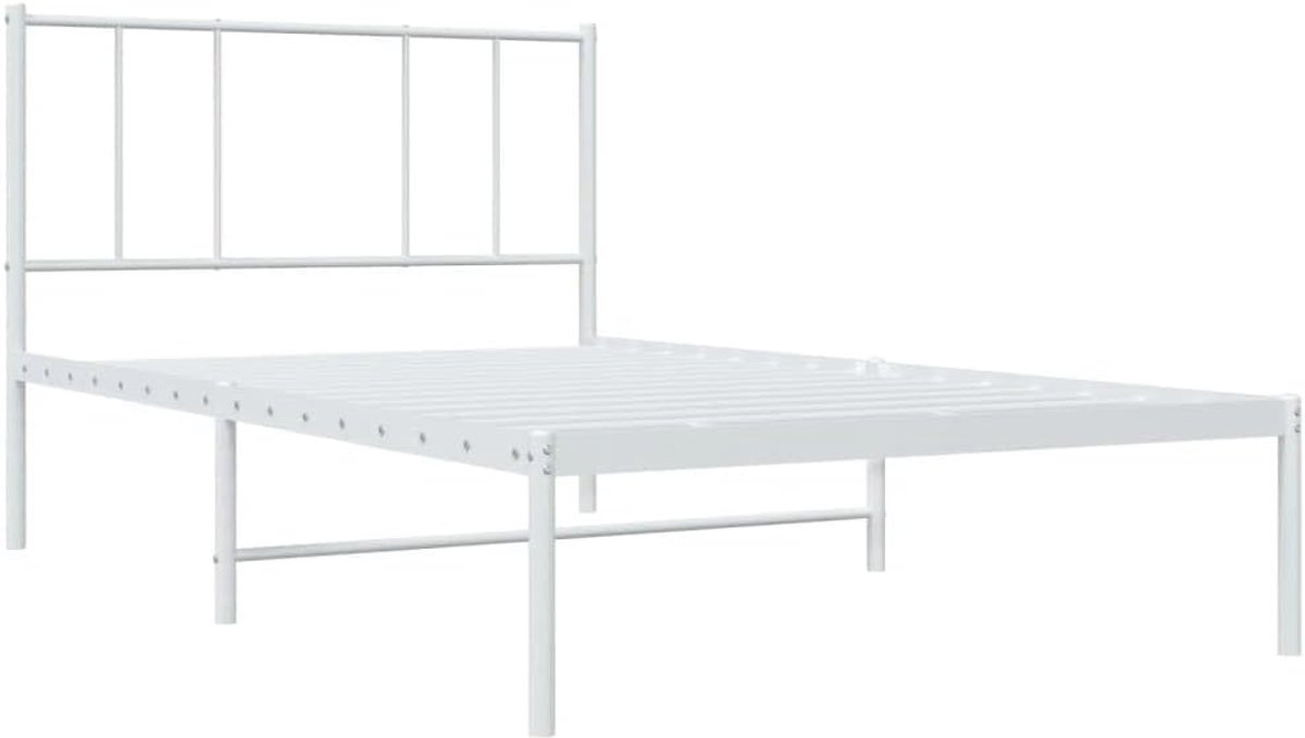 Bedframe met hoofdbord - Metalen ledikant - Slaapkamer inrichten - Robuust stalen frame - 100x190 cm - Wit