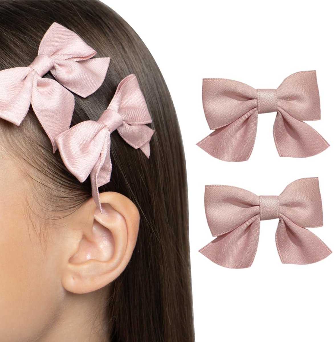 Dailygoods- Haarspelden Set van 2 - Strik Haarspeldjes - Antislip Krokodil Haaraccessoires - Handgemaakt - Duurzaam - Zachte Roze Look
