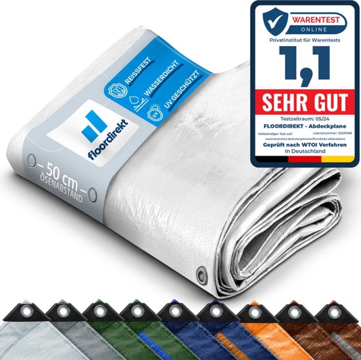 FLOORDIREKT Dekzeil - Stoffen Dekzeil - Beschermhoes - Bootzeil - Tentonderzeil voor Camping & Outdoor - Waterdicht - Met Zeilogen - 240 g/m² - Blauw - 10 x 15 m