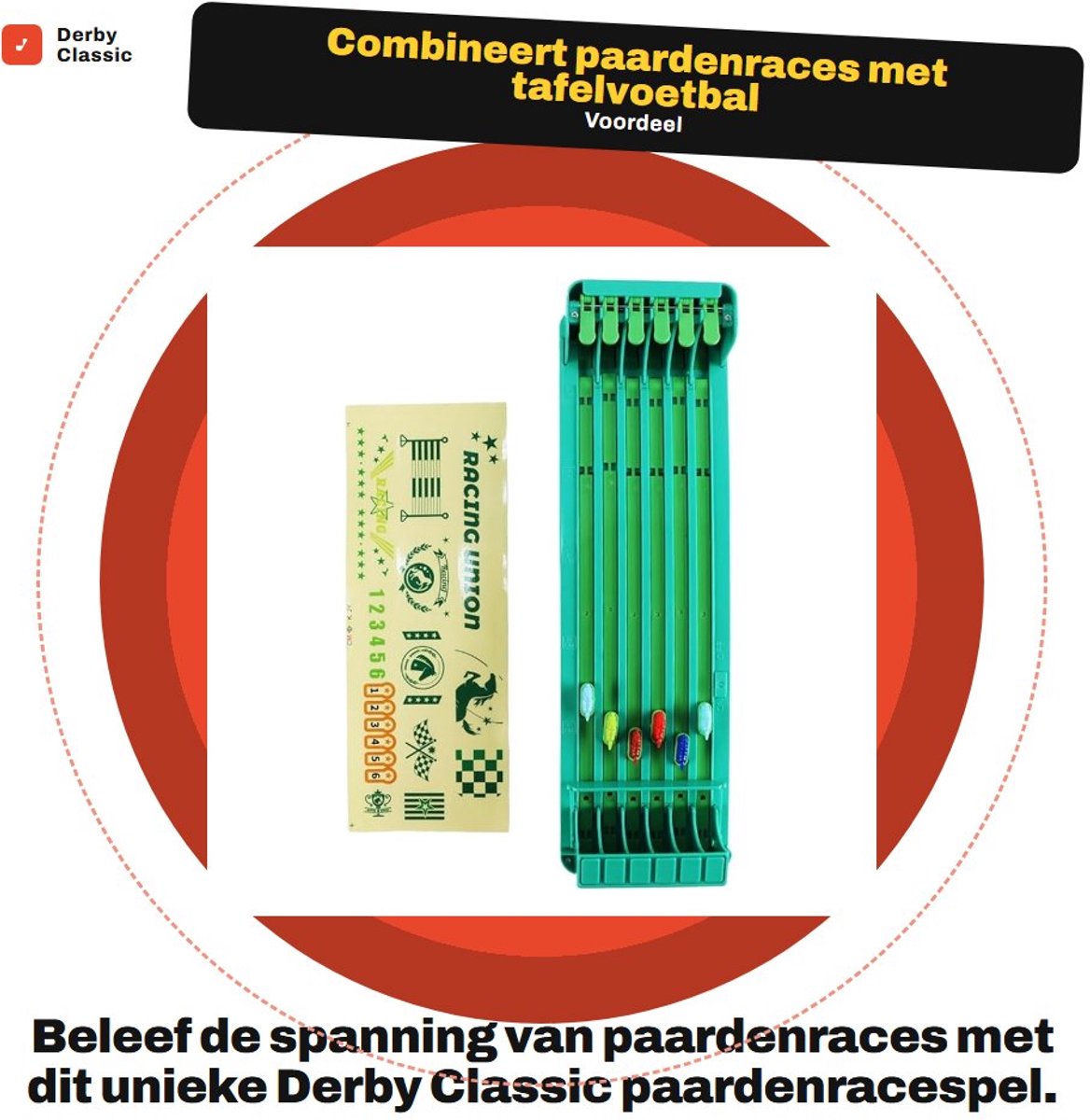 Dailygoods- Paardenracespel Derby Classic - Tafelvoetbalspel - Bordspel voor volwassenen - Multiplayer competitie - Geschikt voor verjaardagsfeestjes - Eenvoudig op te bergen