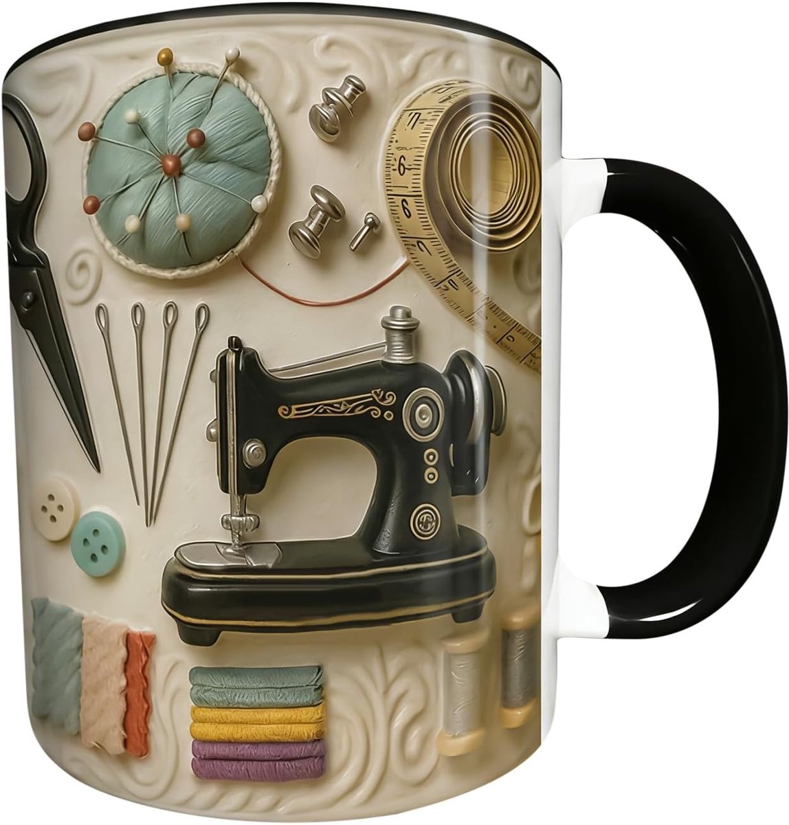 Decoratieve Koffiemok - Theemok Drankbeker - Genieten van Drankjes - Uniek Naaimachine Design - 300 ml - Meerkleurig