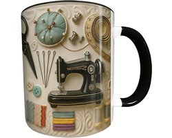 Decoratieve Koffiemok - Theemok Drankbeker - Genieten van Drankjes - Uniek Naaimachine Design - 300 ml - Meerkleurig