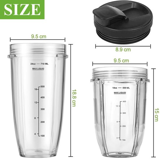 Dailygoods- Reservebeker met 2 Deksels - Vaatwasmachinebestendig - BPA-vrij - Tritan Materiaal - Compatibel met Ninja Blender - Duurzaam en Helder - Blenderbeker van Dailygoods — afbeelding 2