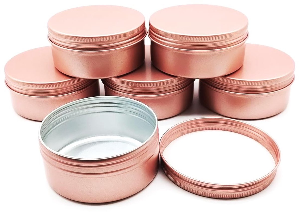 Dailygoods- Cosmetische Pot 150ml - Aluminium Blikken - 6 Stuks - Matte Roze - Schroefdop - Lichtgewicht - Lekvrij - Opbergpot