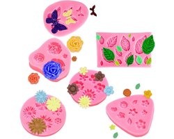 Dailygoods - YXHZVON 6 stuks siliconen bakvormen 3D-bloem, anti-aanbaklaag, siliconen vorm, mini roze vlinder siliconen vormen voor epoxyhars, cake, chocolade, snoep en bakken