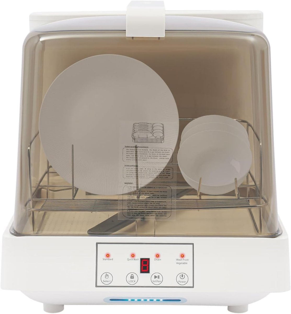 Mini vaatwasser Compacte afwasser Automatisch afwassen Meerdere wasprogramma's 8 Liter capaciteit Wit