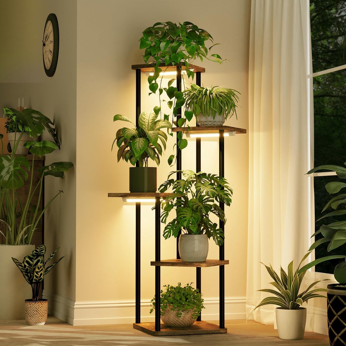 Dailygoods- Plantenstandaard Hoog - 5 Laags - Met Groeilamp - Verstelbare LED's - Compact Ontwerp - Voor Binnenplanten - Plantenrek