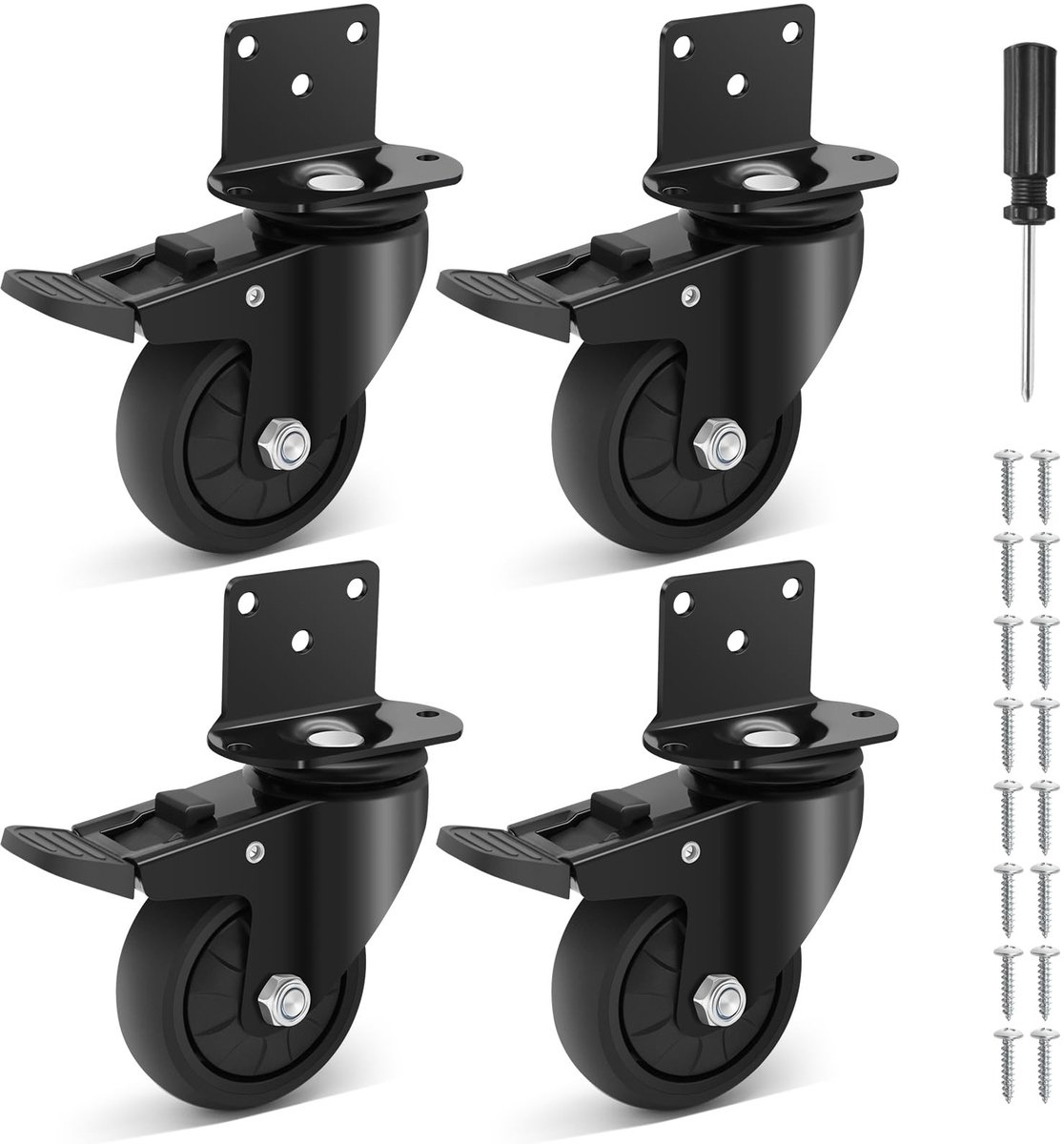 Dailygoods- Draaibare Wielen 75 mm - Zwenkwielen - Meubelwielen - Zware Meubelwielen - Wielen met Rem - Draagvermogen 450 kg
