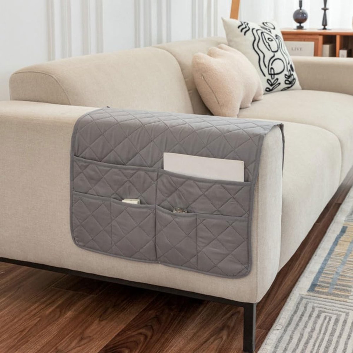 Fauteuil Caddy - Bank Organizer Armleuning - Woonkamer Organiseren - Grote Capaciteit - 50 x 90 cm - Grijs