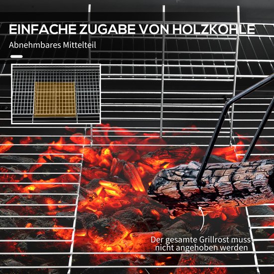Metalen houtskoolgrill - BBQ rookoven - BBQ grill - BBQ rooster - BBQ wagen - Tuinbarbecue - Verstelbare houtskoolbak - Metaal - 95x71,5x102cm - Geschikt voor barbecueën, kamperen, terras, tuin - Zwart — afbeelding 3