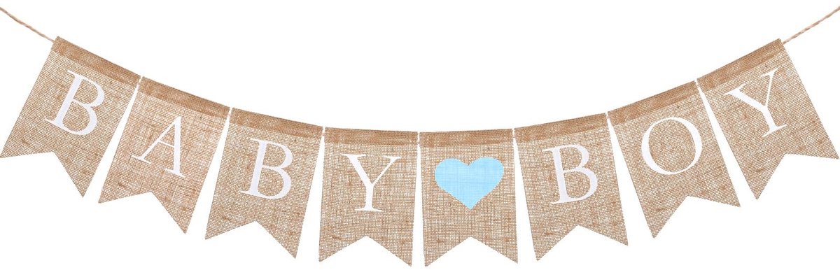 Dailygoods- Baby Shower Banner - Gender Reveal Decoratie - Jongen Banner - Linnen - Feest Decoratie - 1 Stuk - 16 x 12,5 cm - Feestdecoratie