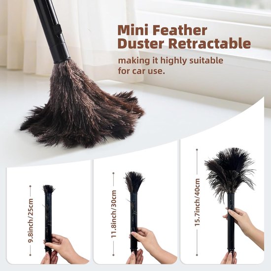 Telescopic duster ostrich feathers, extendable up to 170 cm for high surfaces and sensitive interiors, washable and scratch-resistant (duster for ostrich feathers, replacement head — afbeelding 4