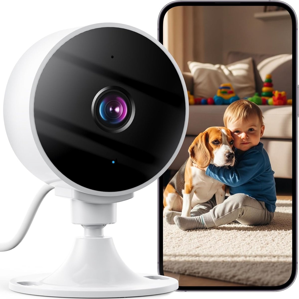 Binnen Camera - Babyfoon Huisdiercamera - Huisbewaking Thuis - 2K 3MP Resolutie - 6x6x9 cm - Wit
