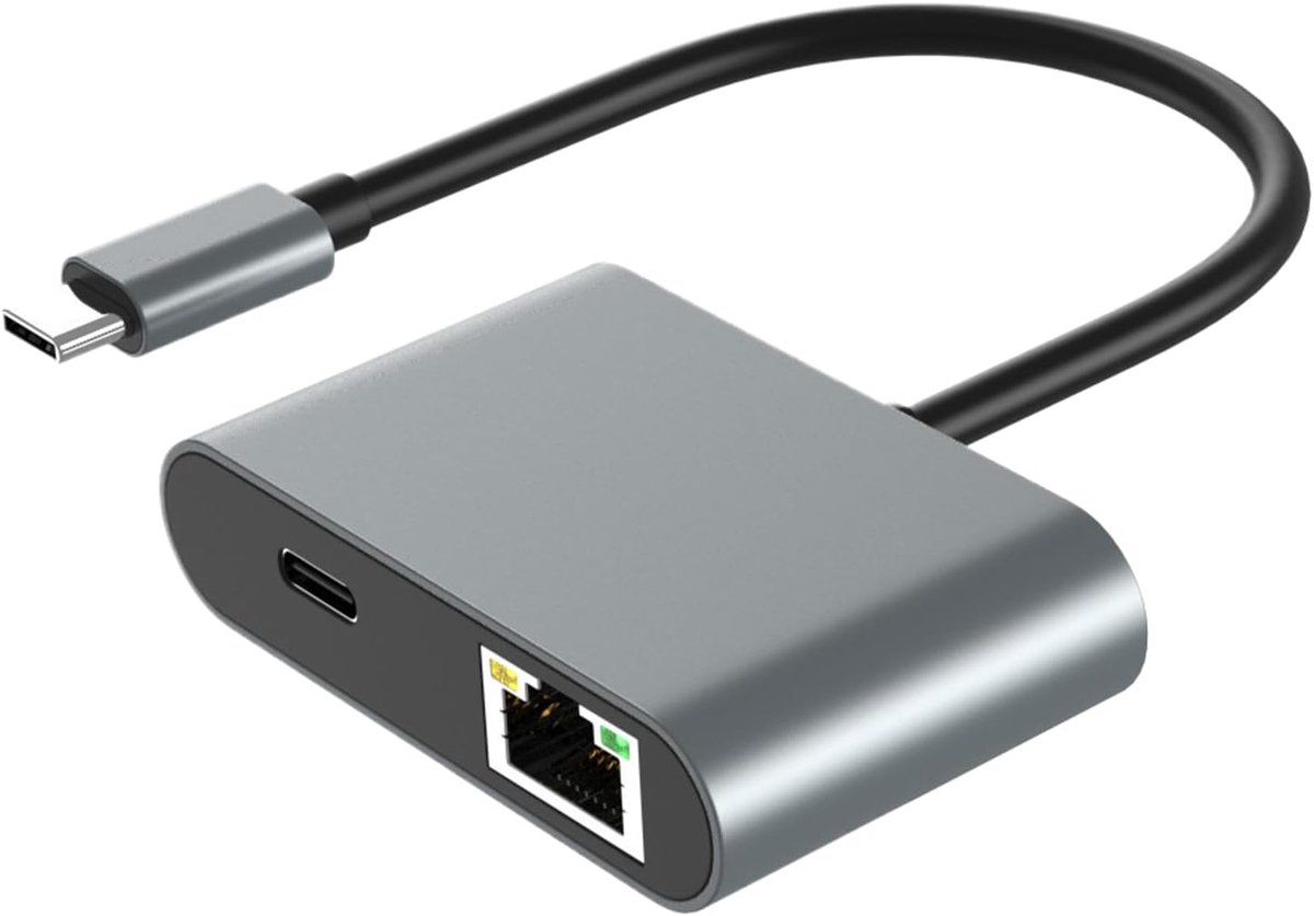 Netwerkadapter Laptop - Type C Adapter - Stabiele Internetverbinding - Gigabit Ethernet Snelheid - 60W PD - Grijs