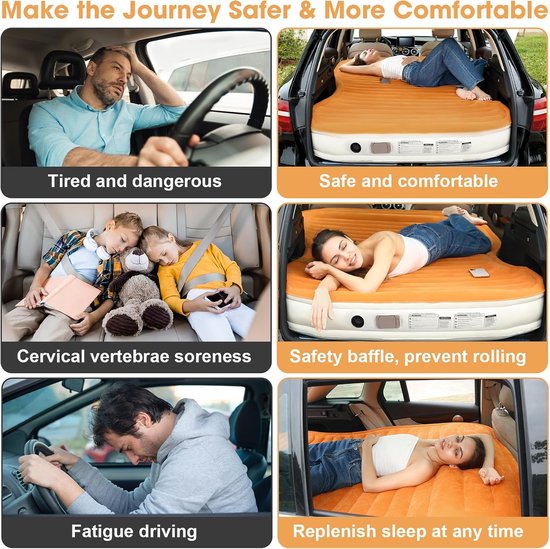 Luchtmatras Auto - Opblaasbaar Bed - Kamperen en Reizen - Met Ingebouwde Pomp - Full Size - Oranje — afbeelding 4