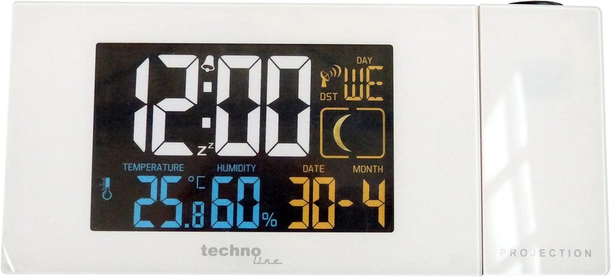 Projectiewekker - Digitale Klok - Tijd Weergeven - Temperatuur Luchtvochtigheid - 16.5 x 5.6 cm - Wit