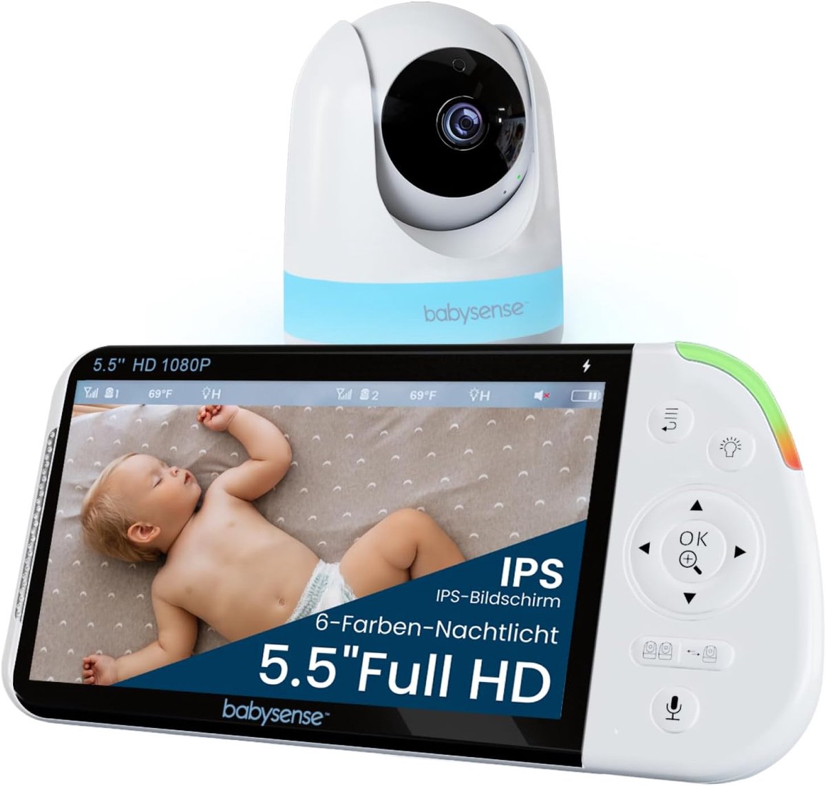 Babyfoon Full HD - Video Monitor - Kinderen Bewaken - Split Screen Functie - 1 Camera - Wit